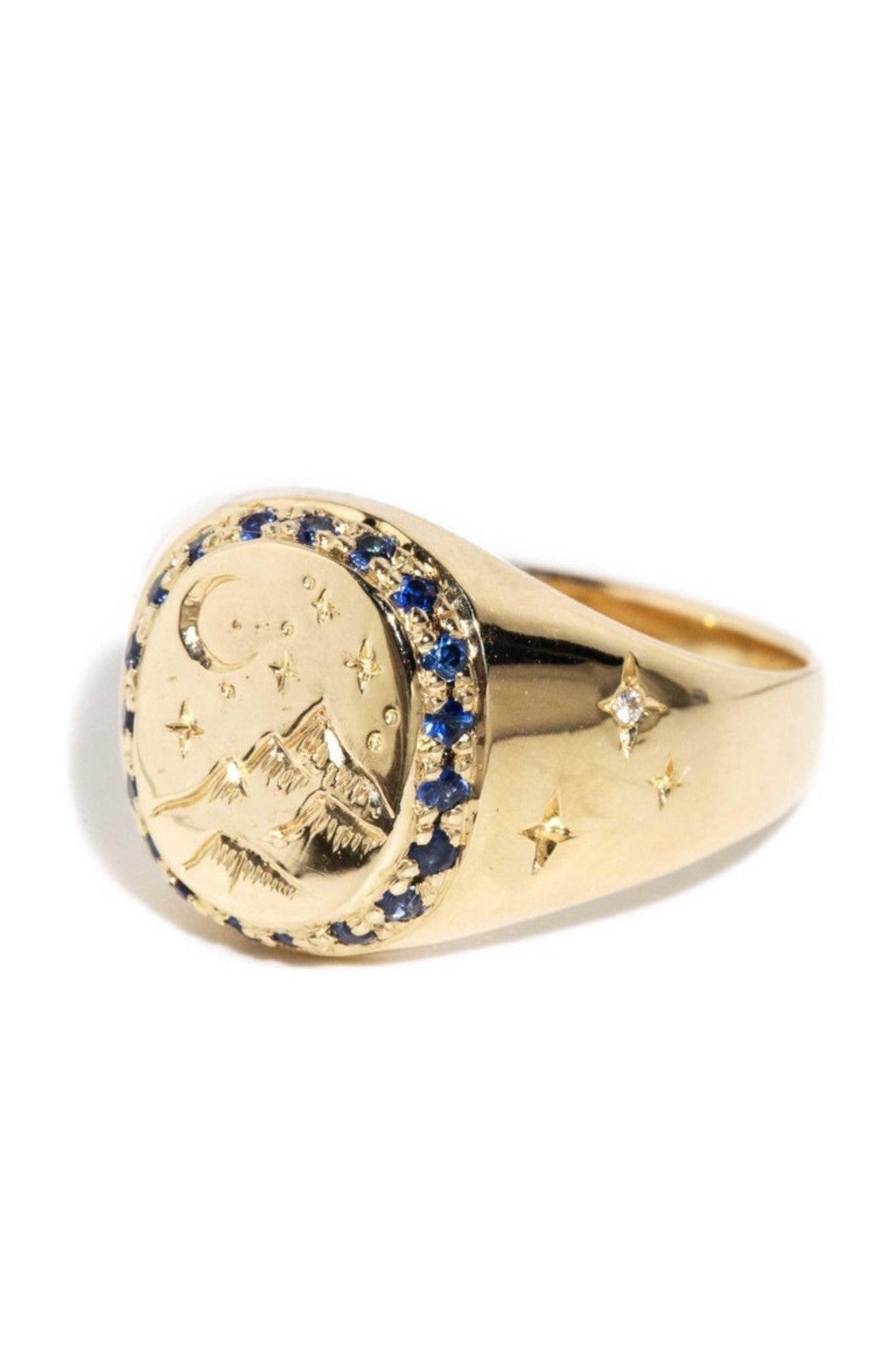 Other Vintage 1980s Sapphire & Diamond Signet Ring 9 Carat Gold Size ONE SIZE - 3 Thumbnail