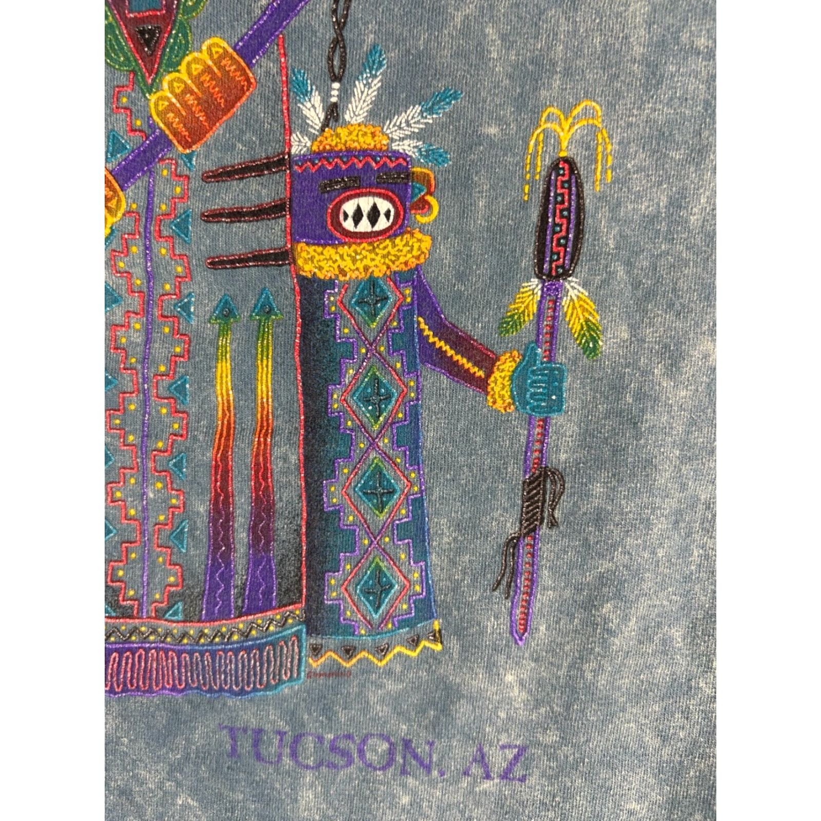 Gildan VINTAGE Tucson AZ Tribal T-Shirt Gildan Heavy Cotton XL Blue Mens 90s Graphic Printed Crew Neck Short Sleeve United States USA Size US XL / EU 56 / 4 - 4 Thumbnail