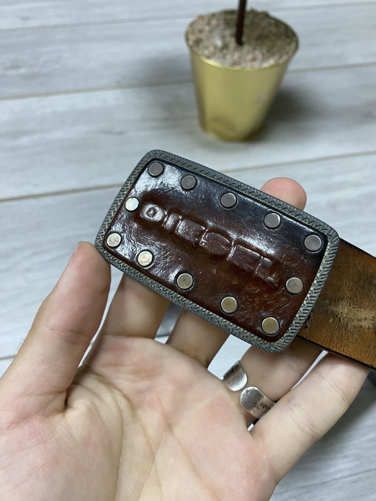 Diesel Diesel 3d logo Stamping vintage leather belt Size ONE SIZE - 1 Thumbnail