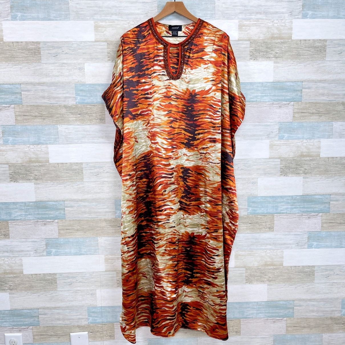 Other ASHRO Animal Print Kimono Maxi Dress Brown Orange Free Size Size ONE SIZE - 1 Thumbnail