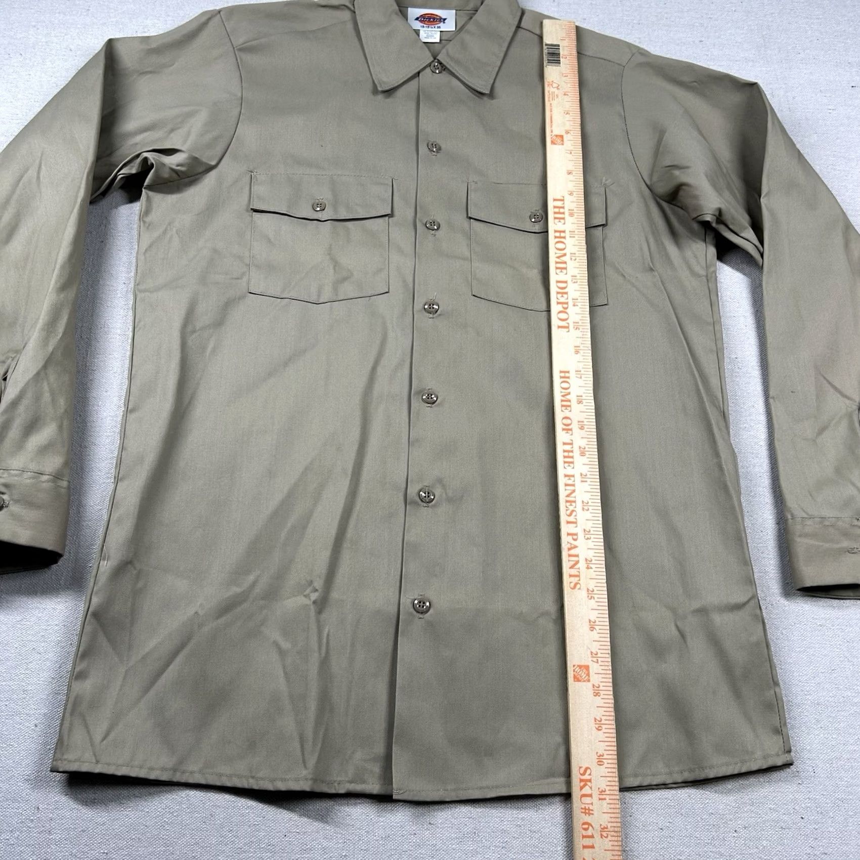 Dickies VINTAGE Dickies Shirt Mens L Work Long Sleeve Button Beige Brown Twill USA 90s Mens Button-Up Top Twill Cotton Polyester Solid Shirt Size US L / EU 52-54 / 3 - 6 Thumbnail
