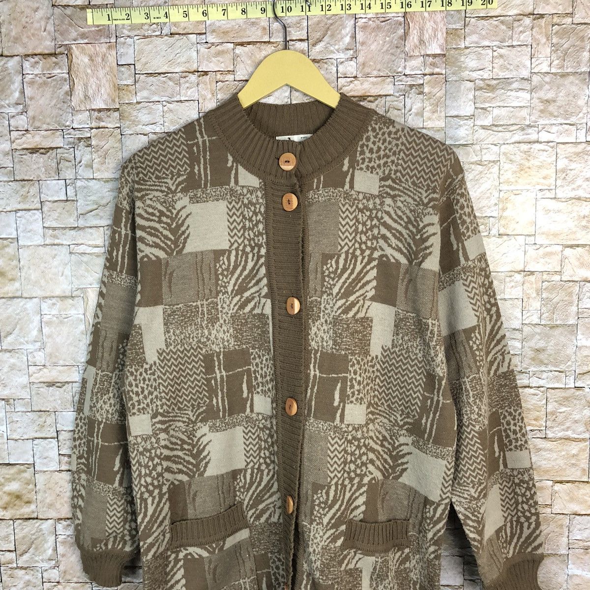 Homespun Knitwear Tokyo vintage Brown knitwear Patterned long Cardigans #A410 Size M / US 6-8 / IT 42-44 - 2 Thumbnail