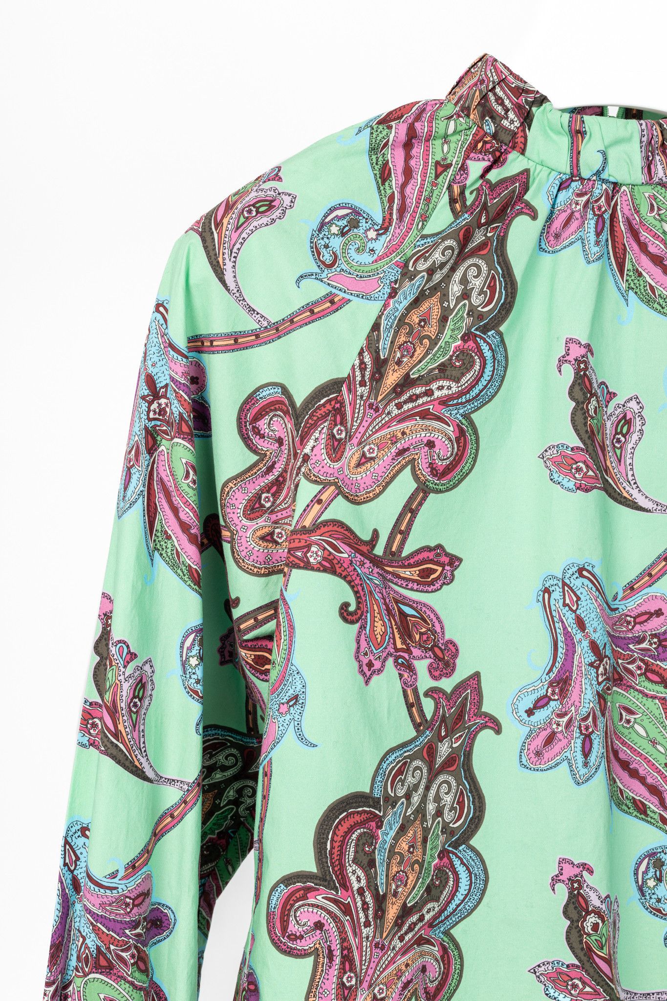 Tibi Tibi Mint Multi Paisley Cotton Shirred Neck Top Size XS / US 0-2 / IT 36-38 - 4 Thumbnail