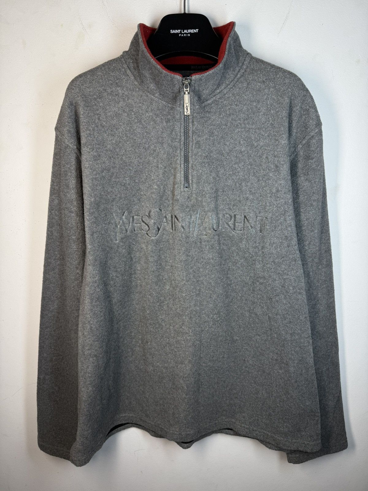 Yves Saint Laurent Fleece YSL Sweatshirt Quarter Zip Big Logo Vintage Sweater Size US L / EU 52-54 / 3 - 19 Thumbnail