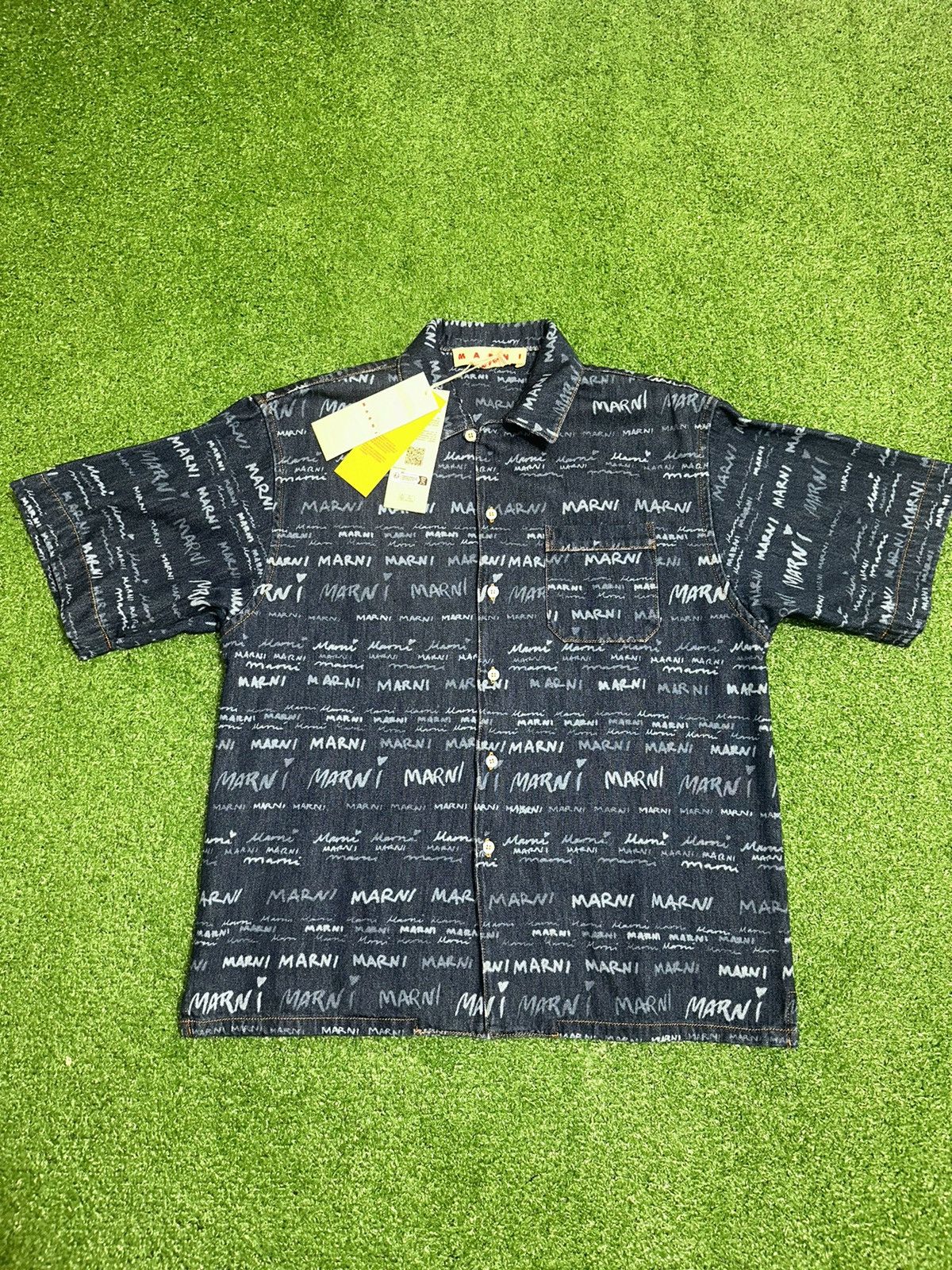 image of Marni Denim Camp Shirt in Blue, Men's (Size Small)