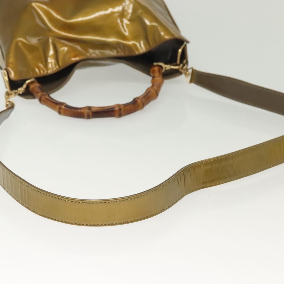 Gucci GUCCI Bamboo Hand Bag Patent Leather Beige Gold 001 1014 Size ONE SIZE - 9 Thumbnail