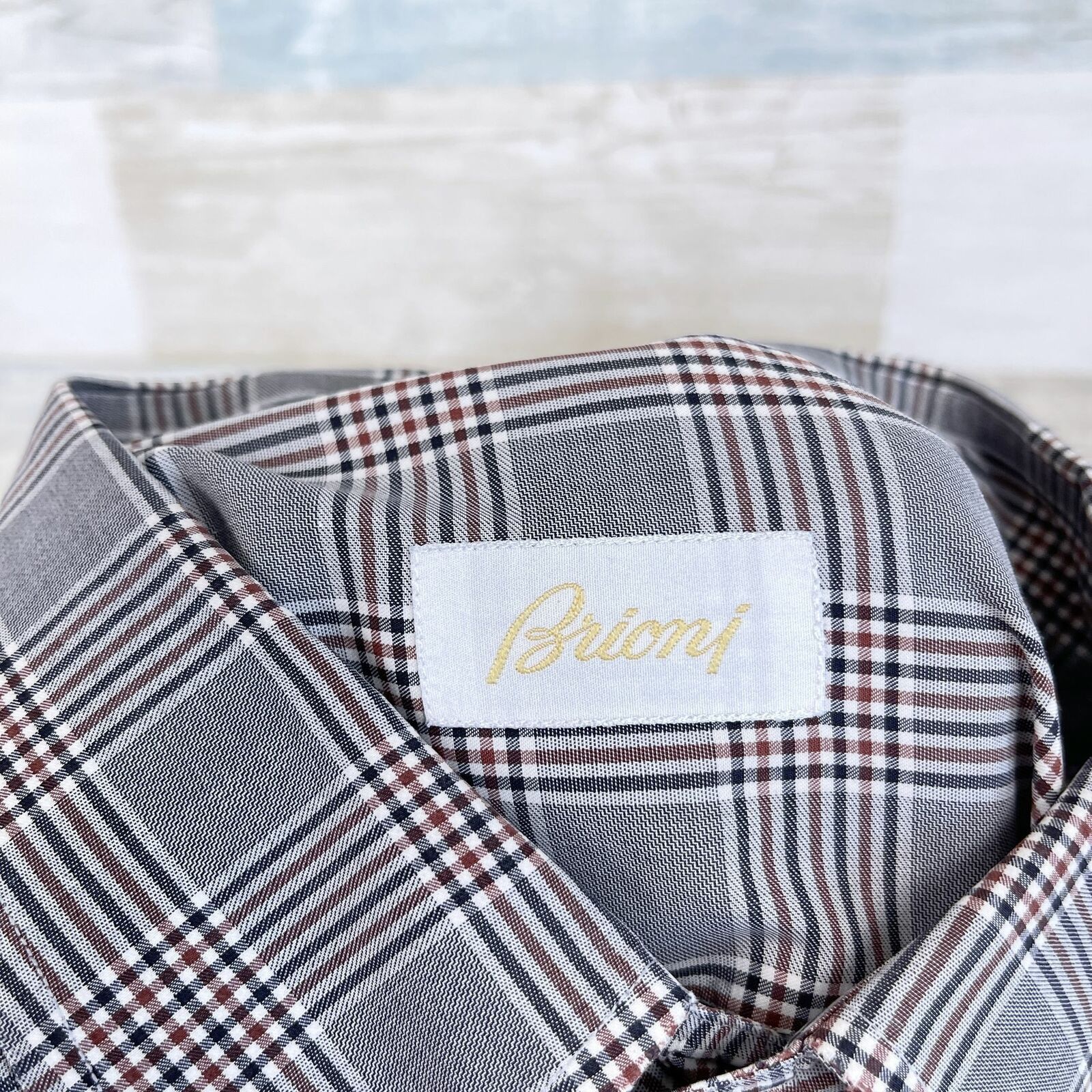 Brioni Brioni Dress Shirt Gray Brown Plaid Check Men Size V XL 17.5 Size US XL / EU 56 / 4 - 5 Thumbnail