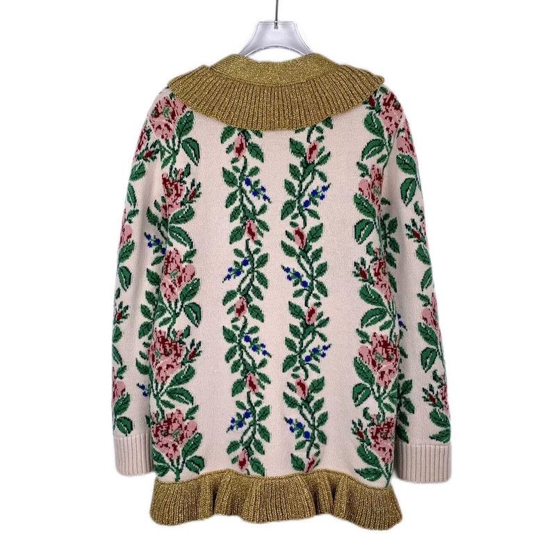 Gucci Gucci Ruffle decorative floral pattern inlaid V-neck wool m Size US XS / EU 42 / 0 - 2 Thumbnail