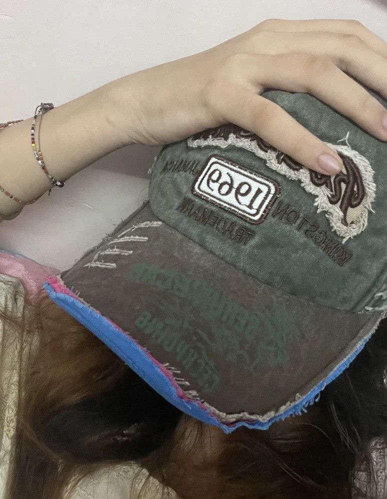 Japanese Brand Y2k retro embroidery distressed damage raw cap hat Size ONE SIZE - 2 Thumbnail