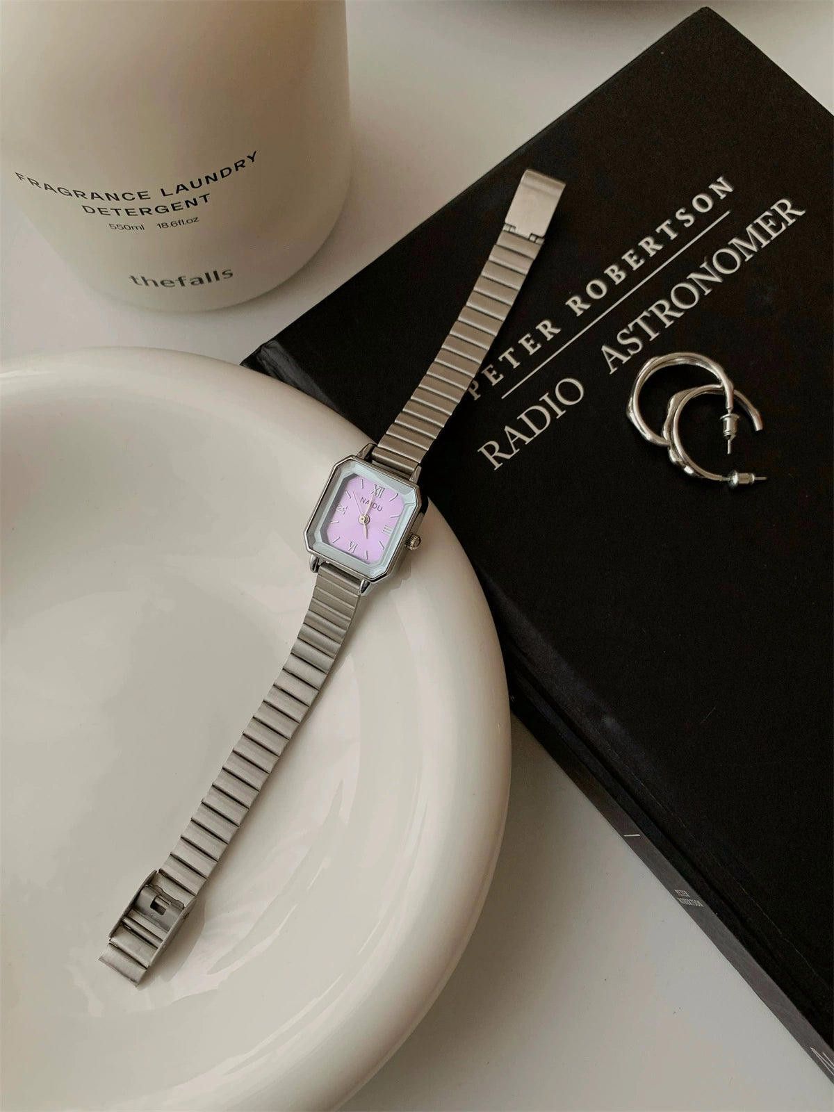 Jewelry Silver Stainless Steel Square Face Wristwatch, Slim Fit Size ONE SIZE - 8 Thumbnail