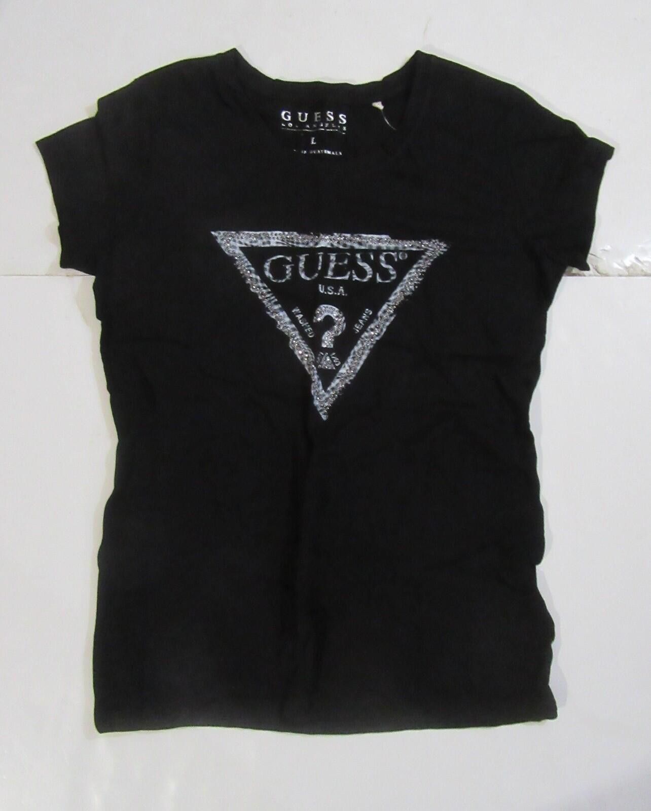 Guess Guess Womens T-Shirt Jet Black with Silver Rhinestone Bling Size L / US 10 / IT 46 - 1 Thumbnail