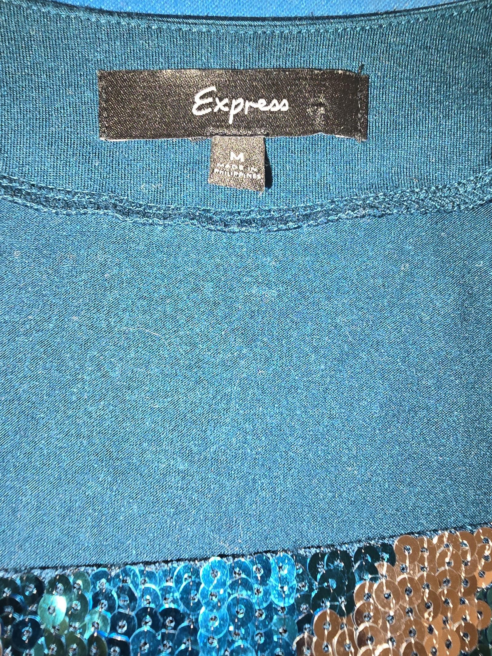 Express Express Teal Sequin Top - Size M - Stylish Party Wear Size M / US 6-8 / IT 42-44 - 2 Thumbnail