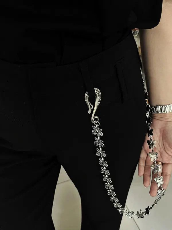 Jewelry Silver Floral Chain Accessory for Pants, Stylish Charm Size ONE SIZE - 1 Thumbnail