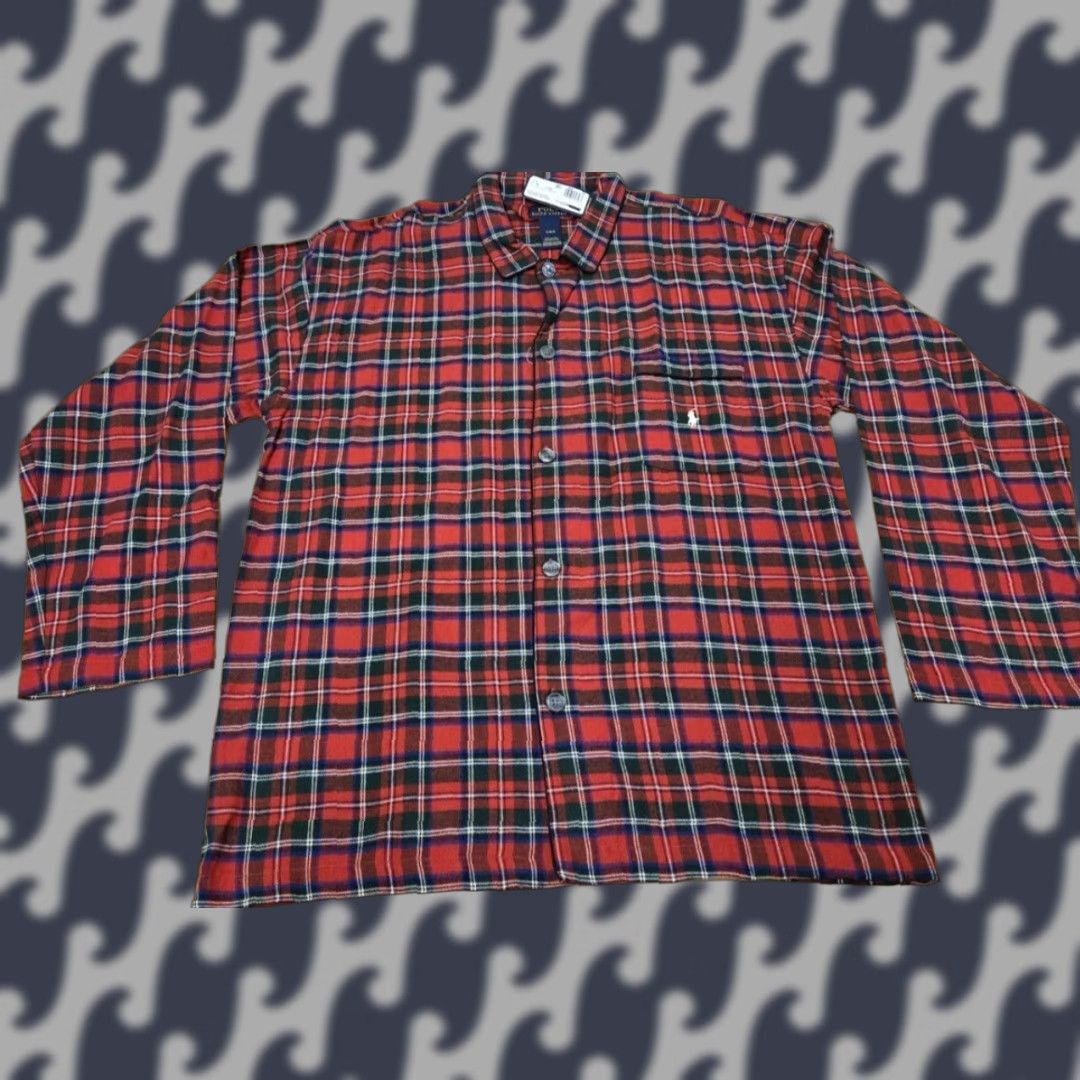Polo Ralph Lauren Polo Ralph Lauren Pajama Top Shirt Long Sleeve Red Plaid Embroidered Logo 100% Cotton Flannel Large Mens Button Up Pajama Top Size US L / EU 52-54 / 3 - 1 Thumbnail