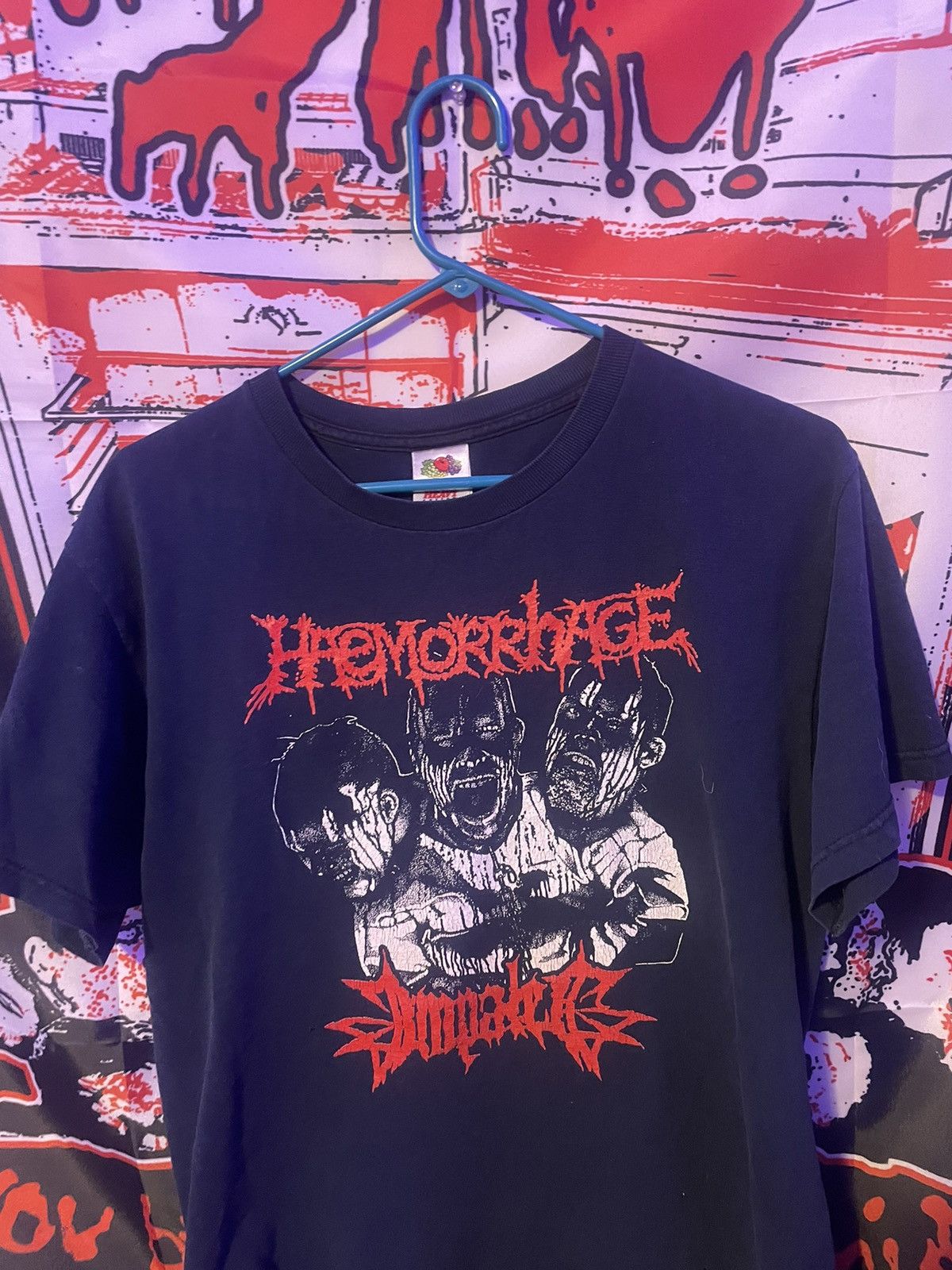image of Band Tees x Fruit Of The Loom Hemorrhage / Impaled Vintage Band Tee in Black, Men's (Size Medium)