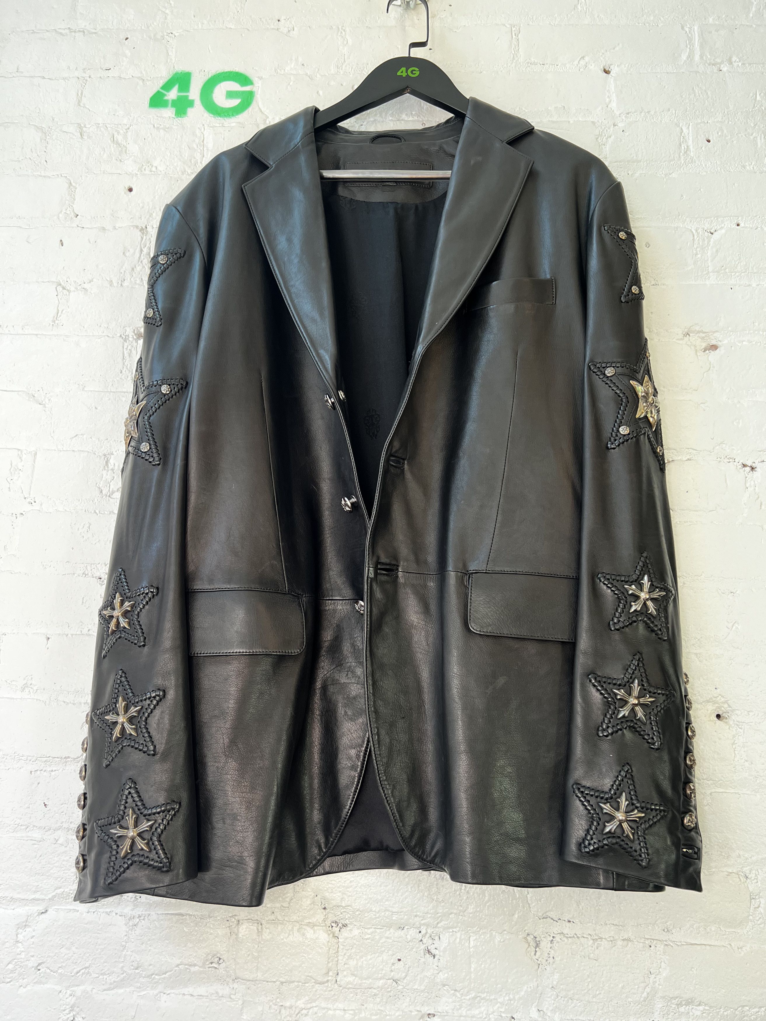 image of Vintage Chrome Hearts 1/1 Leather Jacket 4G Seller in Black, Men's (Size Large)