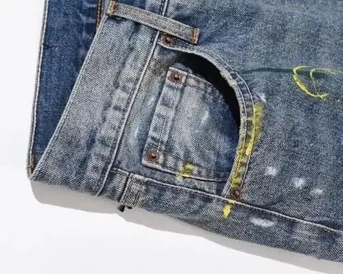 Japanese Brand Blue Speckle ink Washed Destroyed Flared Jean Size US 32 / EU 48 - 4 Thumbnail
