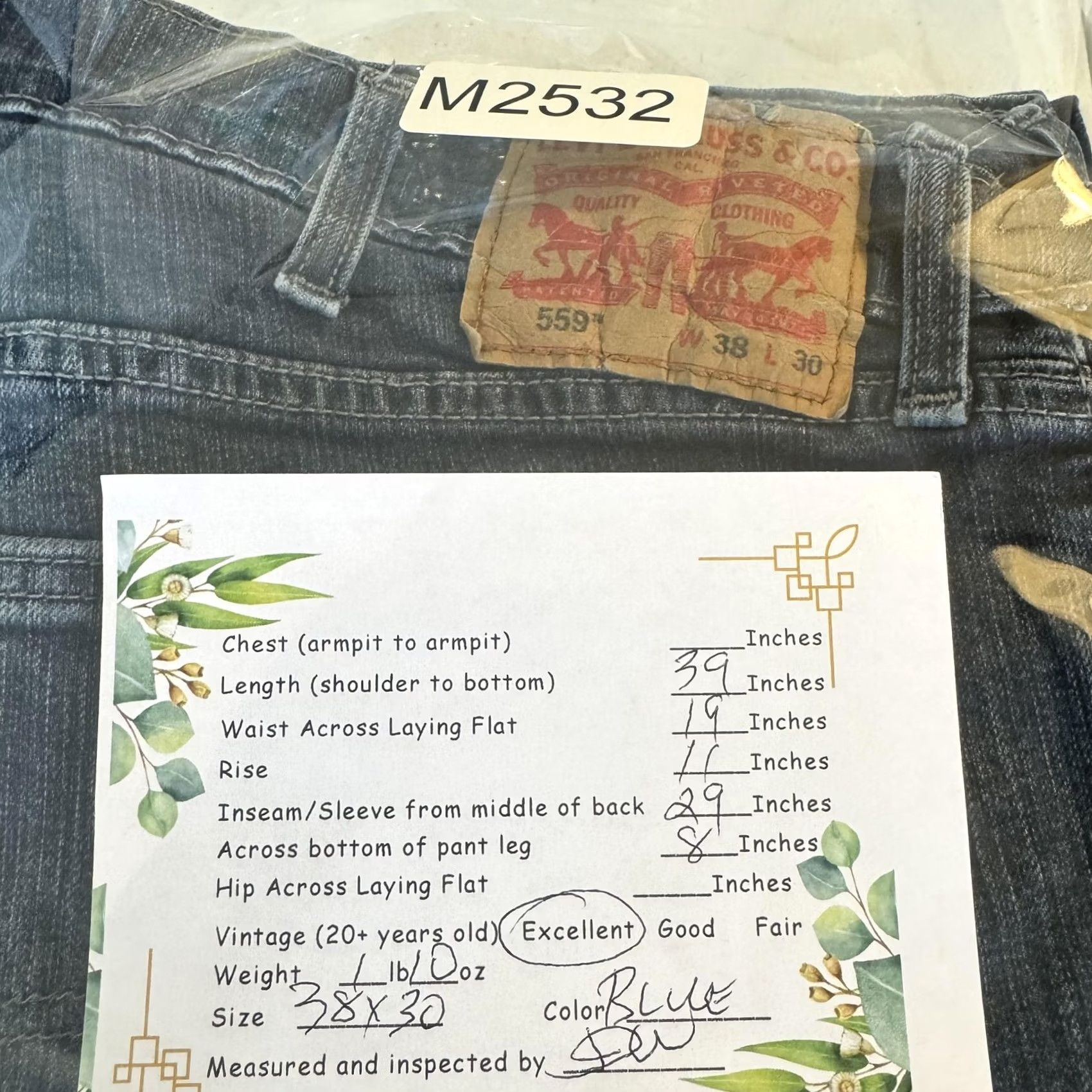 Levi's Levi's 559 Jeans Mens 38x30 Blue Straight Leg Denim Stretch Mid Rise Cotton Size US 38 / EU 54 - 8 Thumbnail