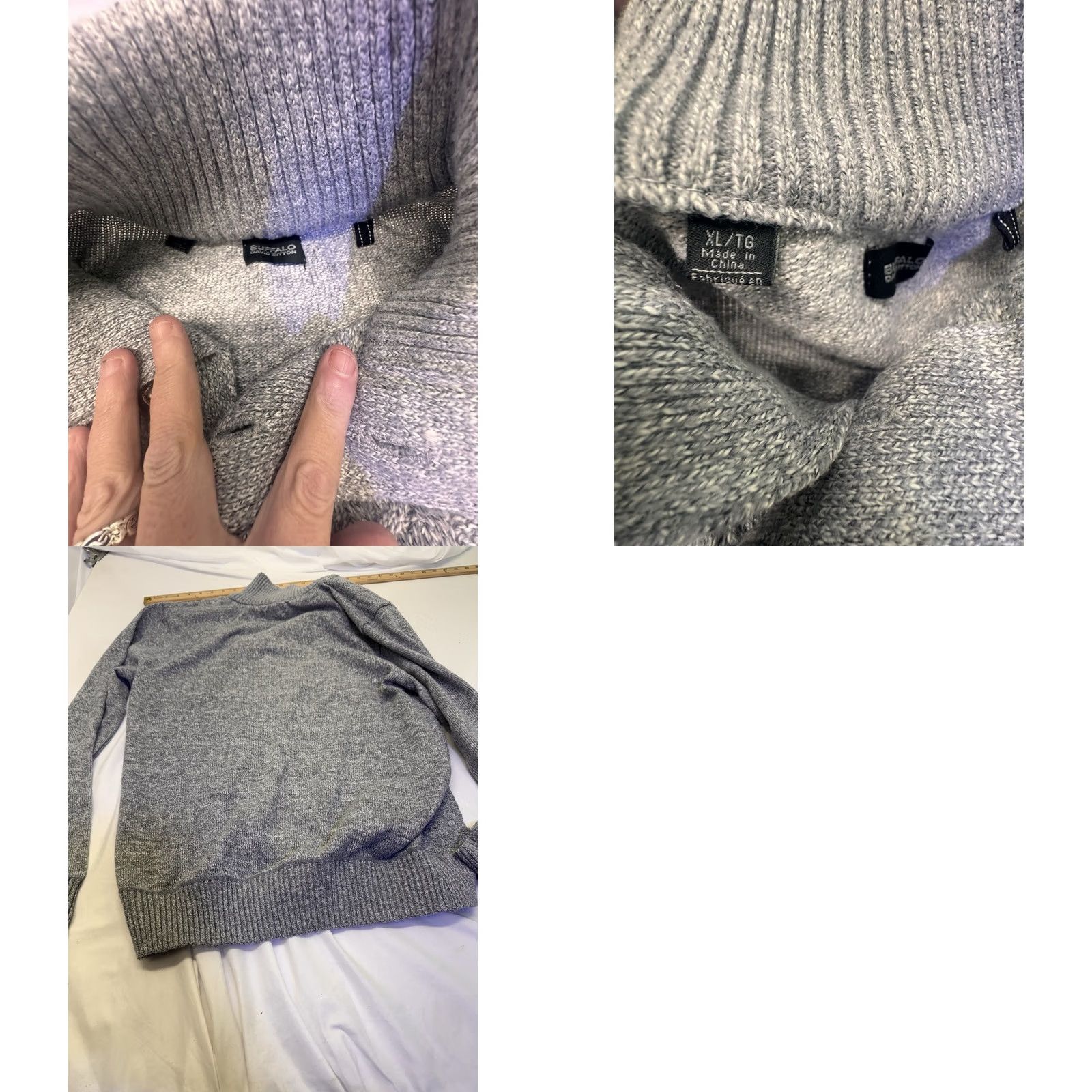 Buffalo David Bitton Buffalo David Button Mens Gray Sweater XL Cable-Knit Pullover Long Sleeve Knit Classic Solid Button Logo Winter Fall Spring Size US XL / EU 56 / 4 - 8 Thumbnail