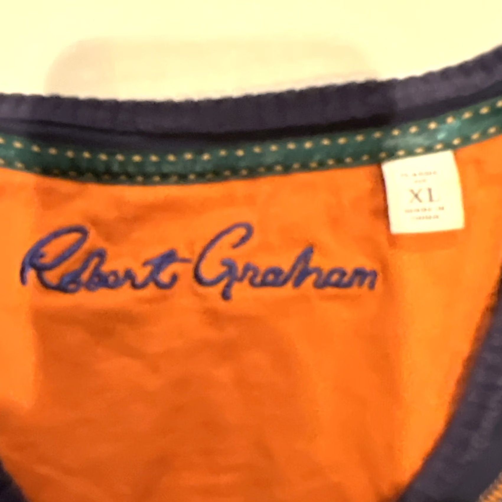 Robert Graham VINTAGE Robert Graham Contrast Stitching S/S V-Neck Tee Shirt XL Blue New Size US XL / EU 56 / 4 - 2 Thumbnail