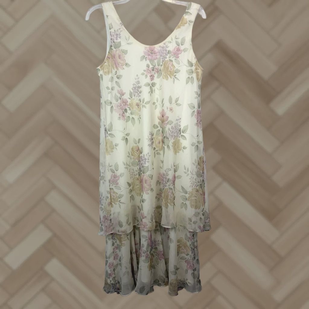 Vintage VINTAGE Y2K Floral Maxi Dress Purple Green Purple Oversize Flower Sleeveless Scoop Neck Chiffon Polyester Women 12 Size XL / US 12-14 / IT 48-50 - 1 Thumbnail