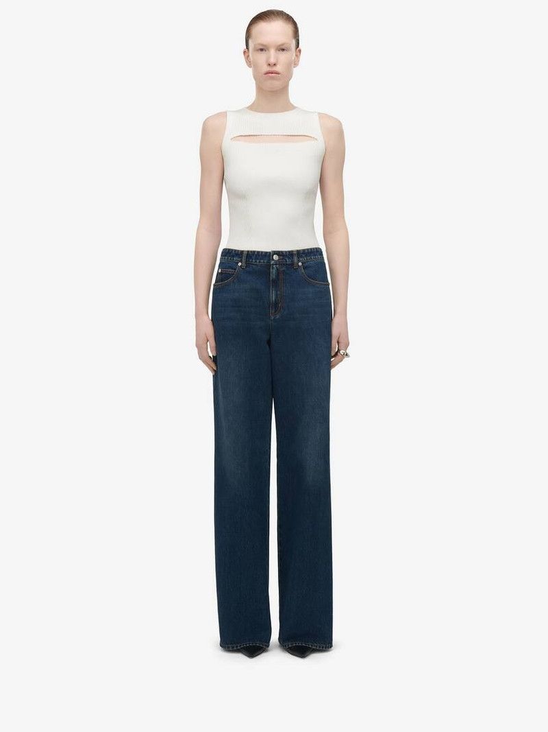Alexander McQueen o1srvl11e0326 Slashed Knit Top in Ivory Size M / US 6-8 / IT 42-44 - 3 Thumbnail