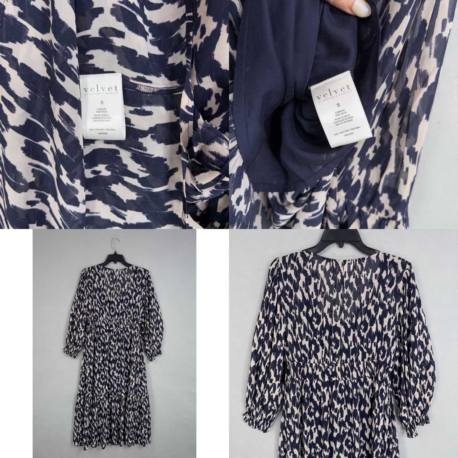 Velvet Velvet by Graham & Spencer Dress Womens Small Blue Animal Print V-Neck Long Balloon Sleeve Midi Casual Modern Dressy Size S / US 4 / IT 40 - 8 Thumbnail