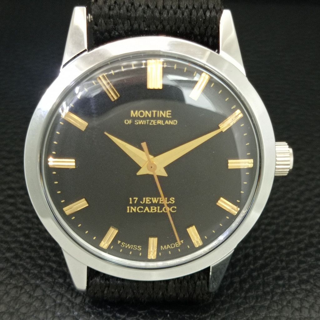Other VINTAGE MONTINE HAND-WINDING SWISS MENS WHITE WATCH a444170 Size 38 - 4 Thumbnail