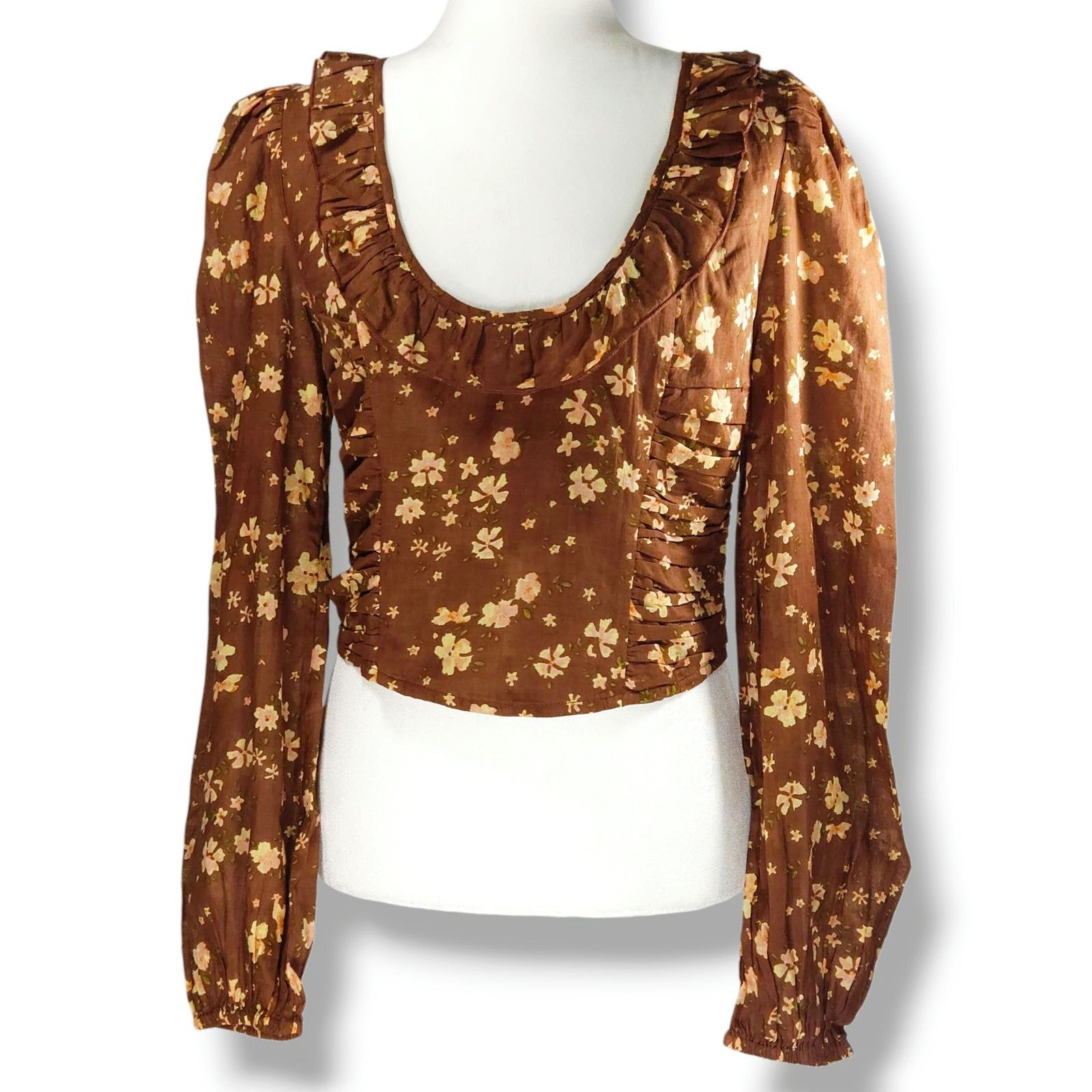 Free People Free People Another Life Floral Ruched Puff Sleeve Crop Top Size S / US 4 / IT 40 - 3 Thumbnail