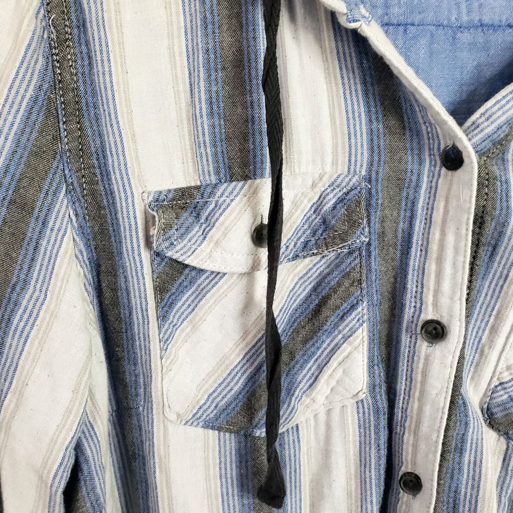 Vintage Boston Traders Flannel Pullover Shirt Women's L Blue Hooded Striped Long Sleeve Size L / US 10 / IT 46 - 7 Thumbnail