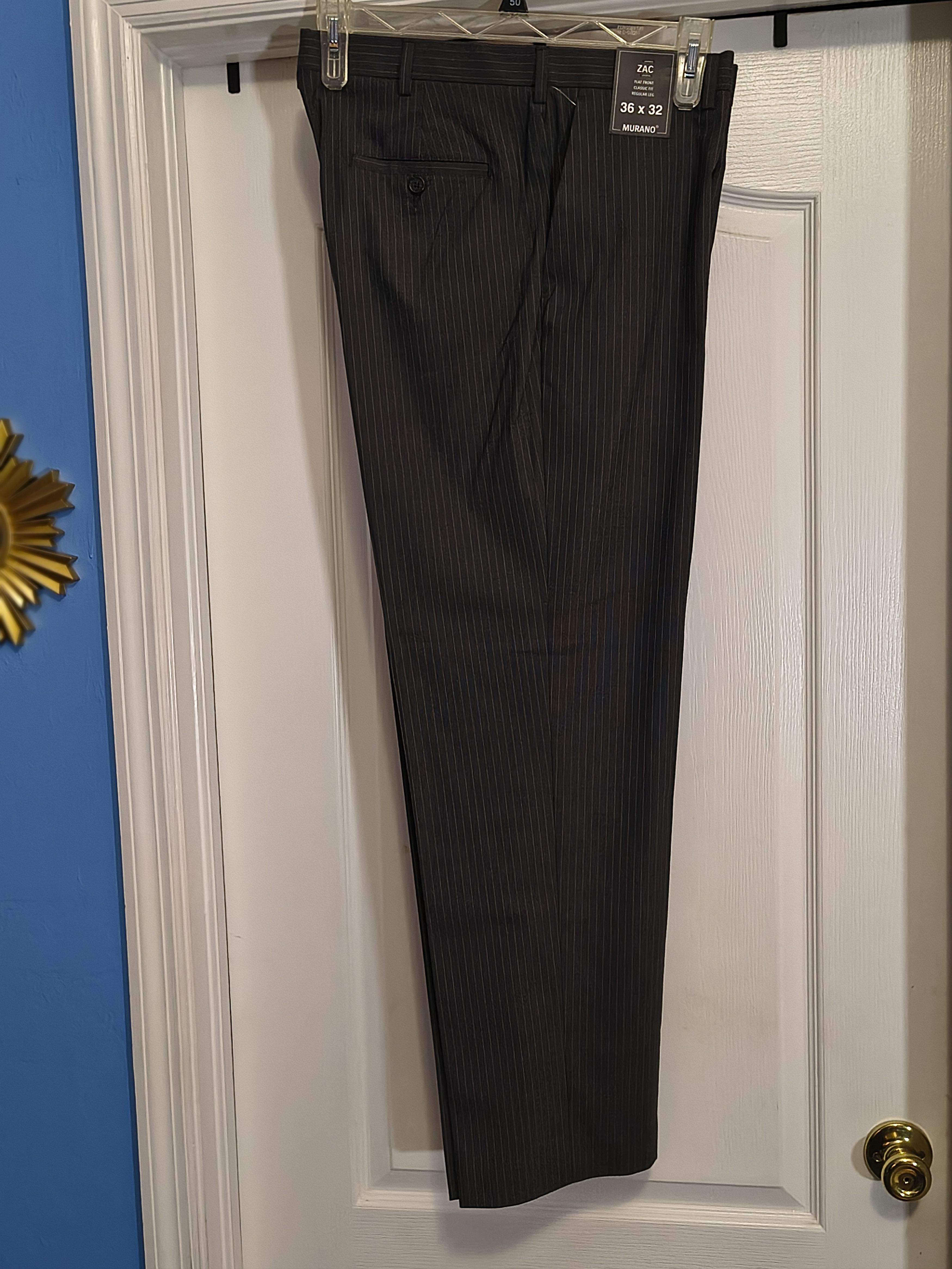 Murano ZAC MURANO 36x32 Men Grey stripe pant CLASSIC FIT FLAT FRONT Size US 36 / EU 52 - 9 Thumbnail
