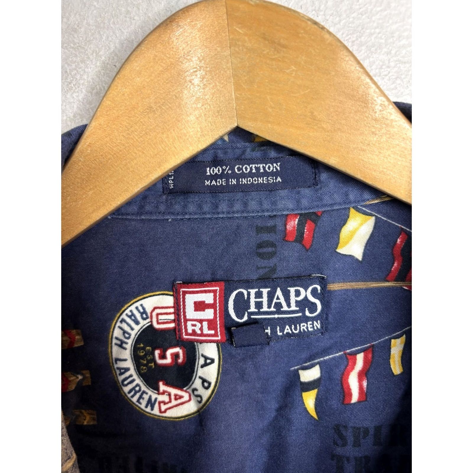 Chaps VINTAGE Chaps Ralph Lauren Shirt Mens Large Blue Nautical Sailboat Flag Print Button Up Size US L / EU 52-54 / 3 - 3 Thumbnail