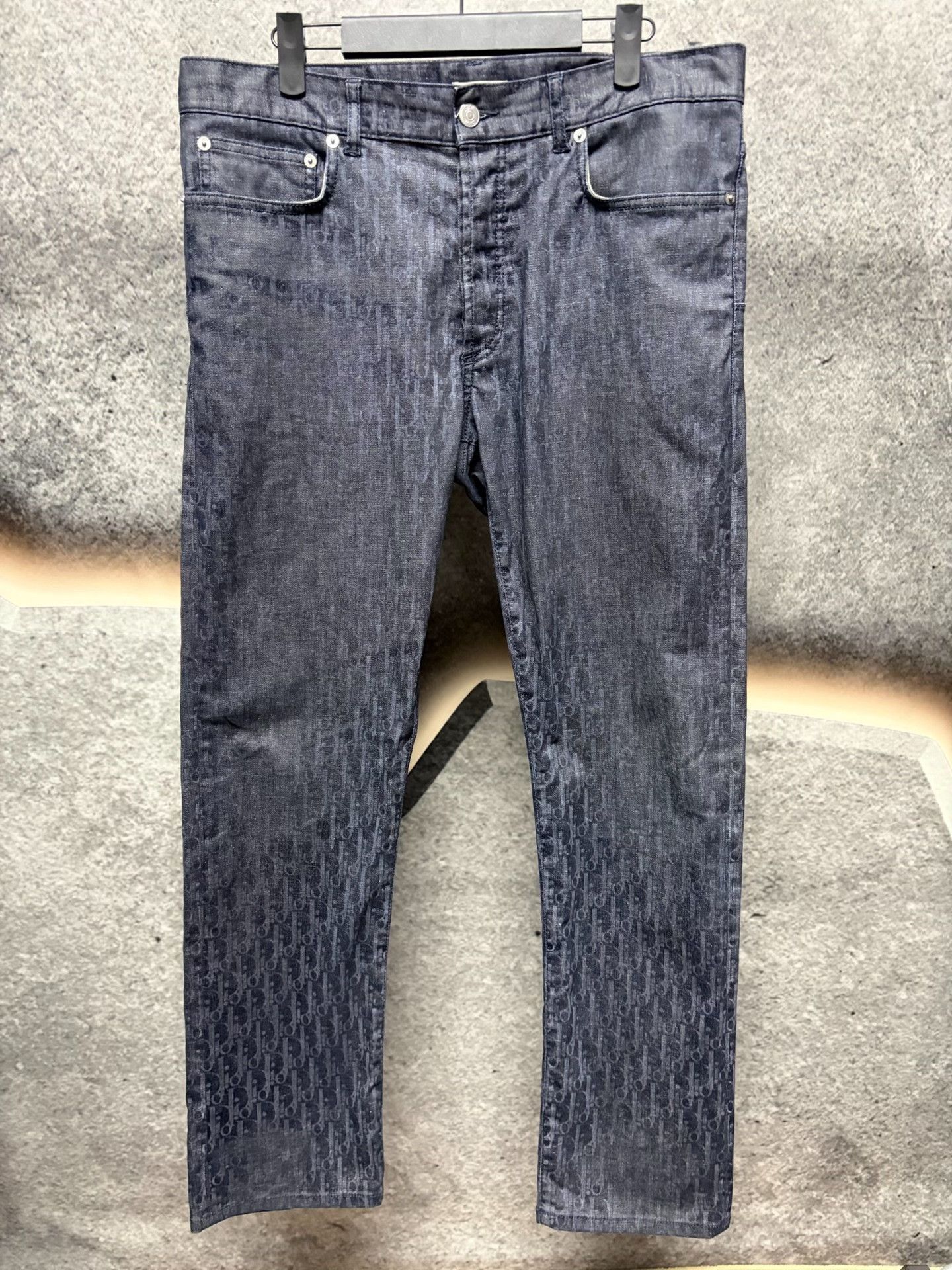 Dior Dior Dark Blue All-Over Print Jeans Size US 33 - 1 Thumbnail