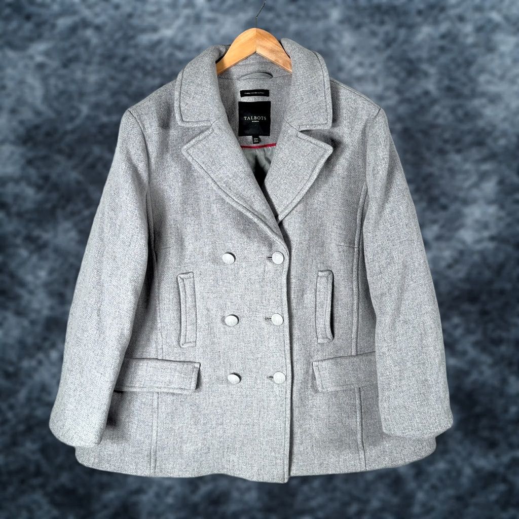 Talbots VINTAGE Talbots Peacoat Coat 22W Wool Blend Double Breasted Italian Fabric Gray Jacket Size 3XL / US 20-22 - 1 Thumbnail