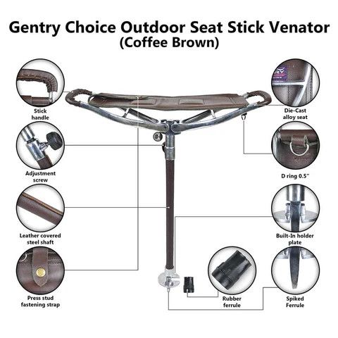 Leather × Other Leather Walking Stick Folding Seat Venator Coffee Brown Size 40 - 8 Thumbnail