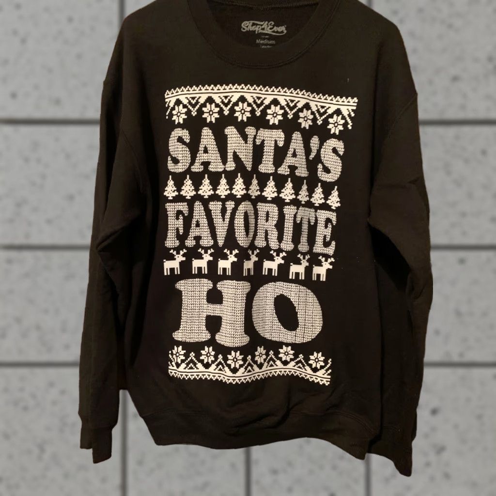 Vintage Womens Ugly Christmas Sweater - santas fav ho Medium Pullover Sweater Black #followme Womens M Pullover Sweaters Xmas - 90s style Size M / US 6-8 / IT 42-44 - 1 Thumbnail