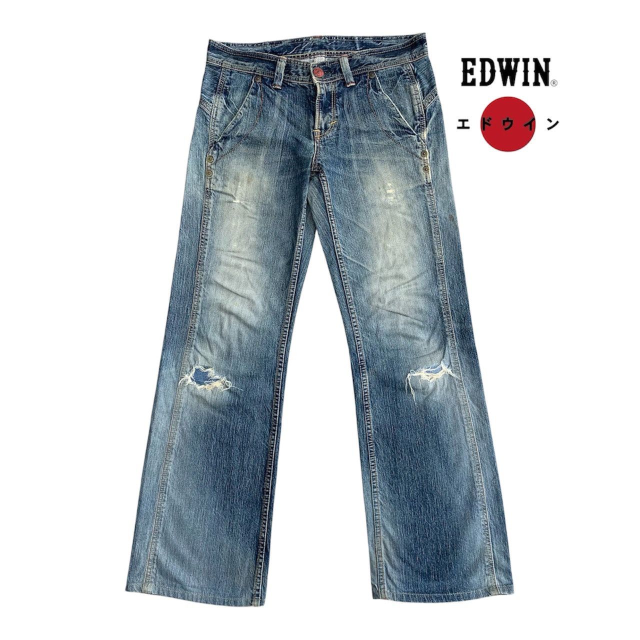 Japanese Brand Flare Vintage Edwin Blue Trip Distressed Denim W32 Size US 32 / EU 48 - 1 Thumbnail