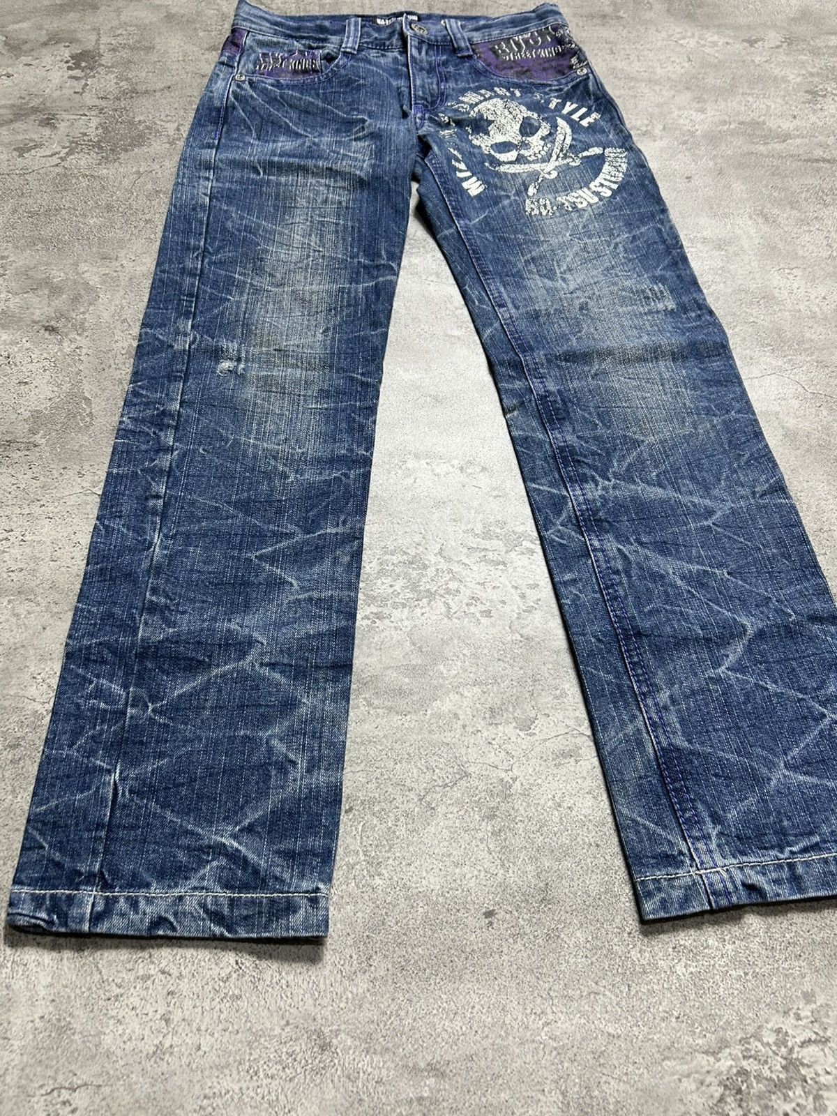 Japanese Brand 2000s Ba tsu Studio Skull Denim Pants Punk style Size US 26 / EU 42 - 2 Thumbnail