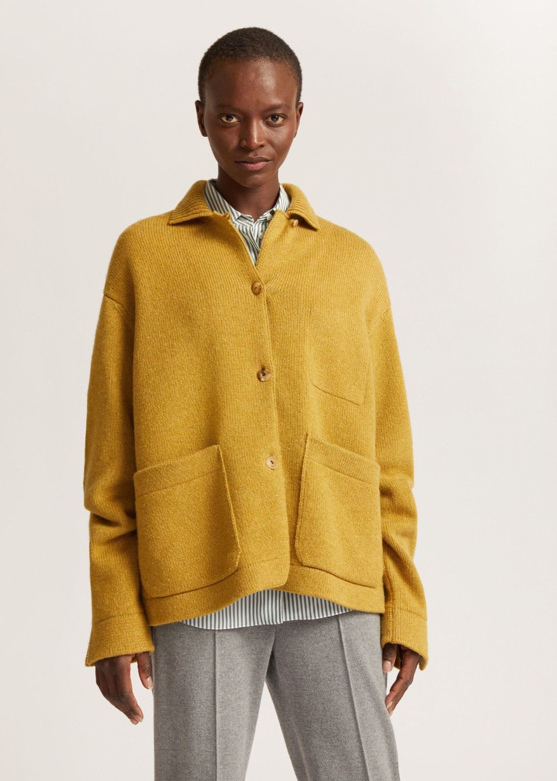 Loro Piana o1srvl11e0125 Plain Knit Cashmere Jacket in Mustard Yellow Size L / US 10 / IT 46 - 2 Thumbnail