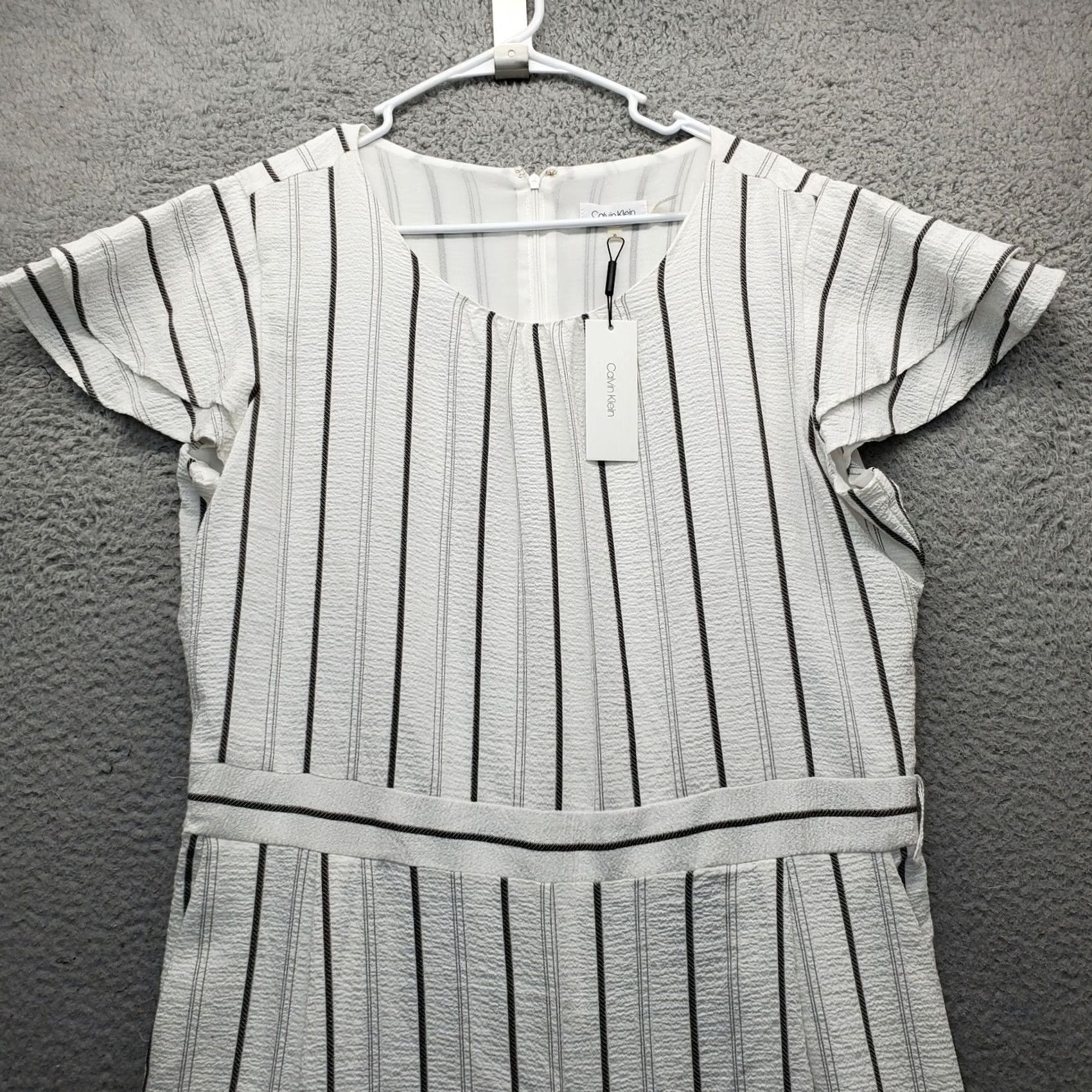 Calvin Klein Calvin Klein Jumpsuit Womens Size 16 White Black Striped Flutter Sleeve Back Zip Shirt? Size 38" / US 16 / IT 52 - 6 Thumbnail