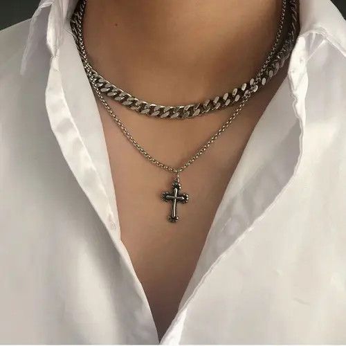 Jewelry Double Layer Chain Cross Necklace Size ONE SIZE - 1 Thumbnail