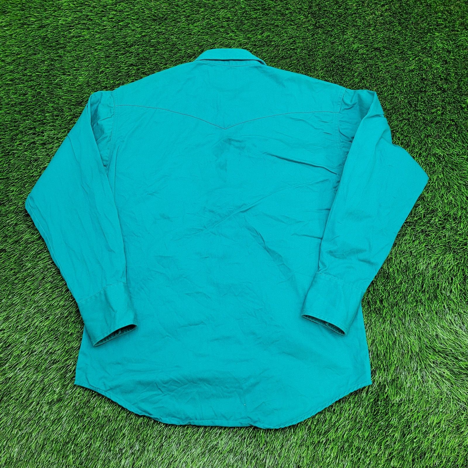 Wrangler Vintage Wrangler Western Pearl-Snap Shirt Large 22x30 Teal Size US L / EU 52-54 / 3 - 2 Thumbnail