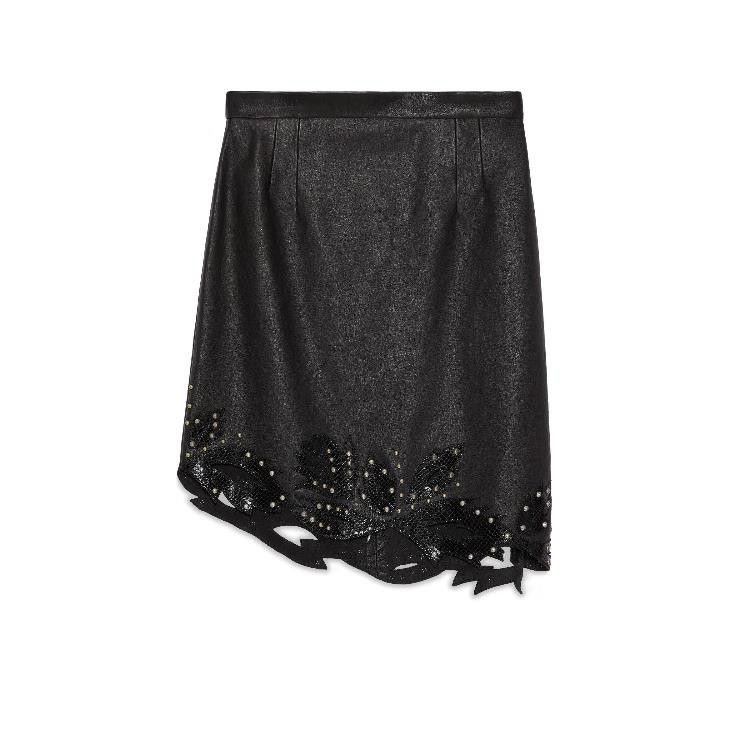 Gucci o1s1wg111025 Leather Mini Skirt With Python Details in Black Size 26" / US 2 / IT 38 - 1 Thumbnail