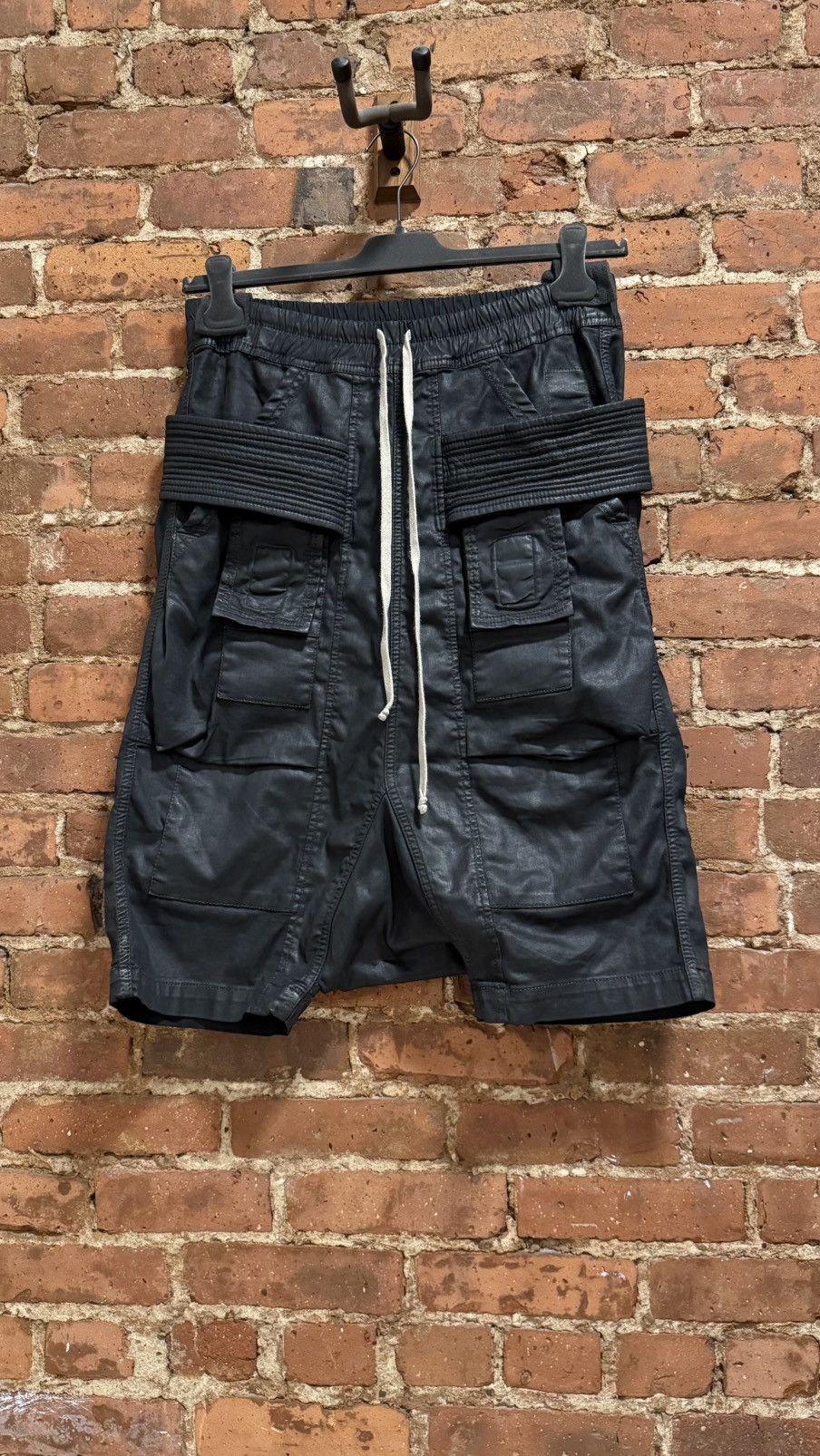Rick Owens heavy waxed creatch cargo shorts