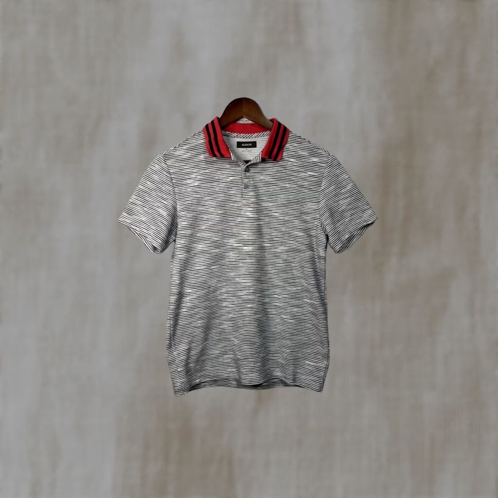 Alfani Alfani Men's Polo Shirt S White Striped Button-Down Collar Red Black Accent Short Sleeve Button-Up Regular Cotton Mens Size US S / EU 44-46 / 1 - 1 Thumbnail