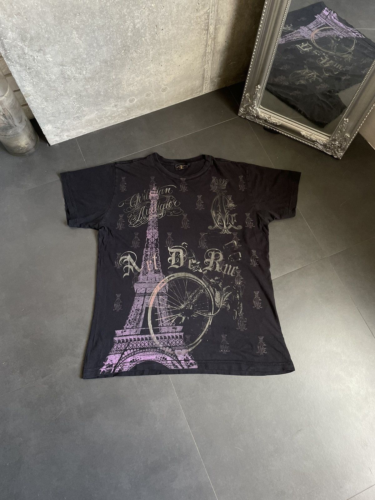 Christian Audigier × Ed Hardy Rare Christian Audigier Full Print Paris Tee T-shirt Y2k Size US L / EU 52-54 / 3 - 2 Thumbnail