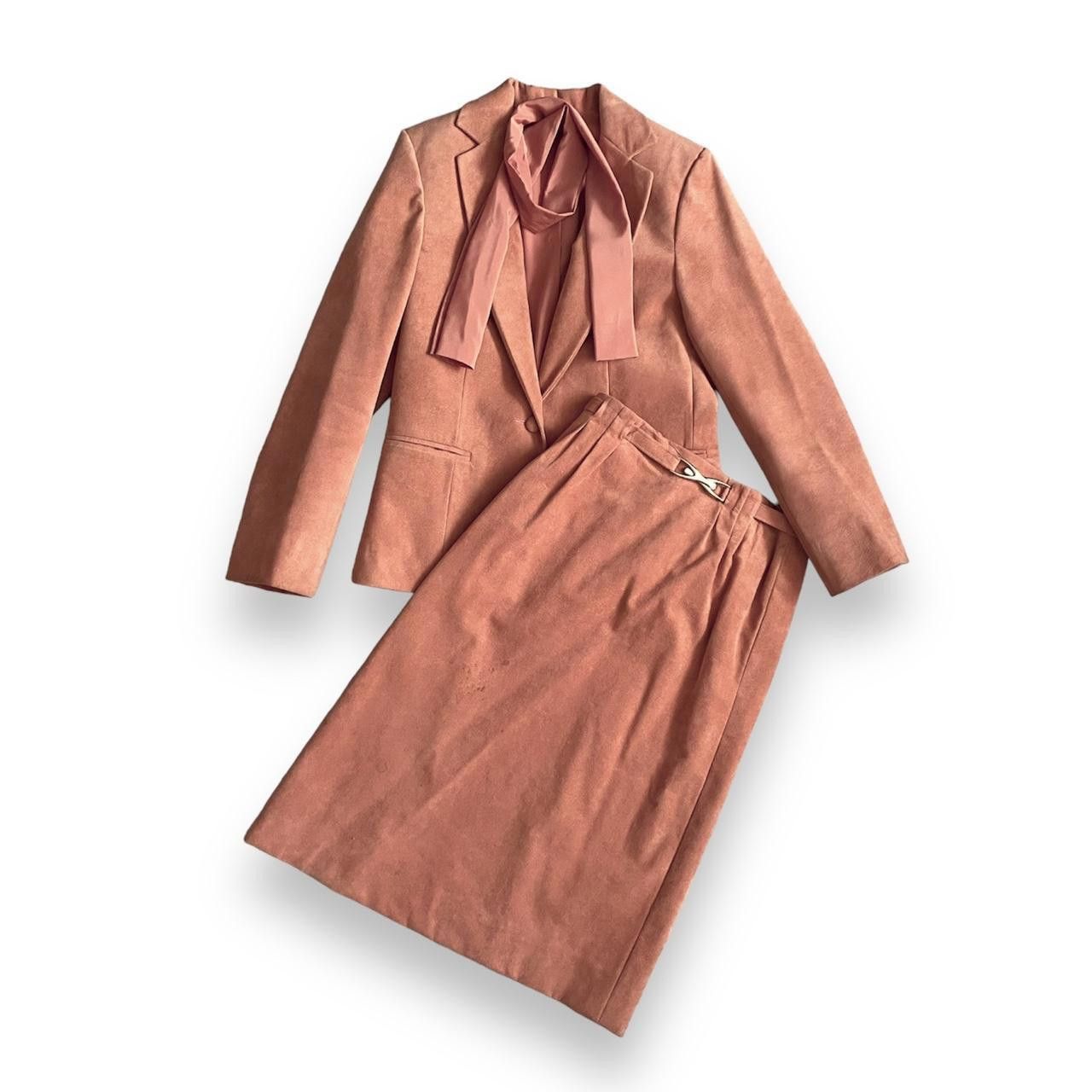 Designer Vintage 70s Faux Suede Leather Skirt Suit Set Size M / US 6-8 / IT 42-44 - 1 Thumbnail