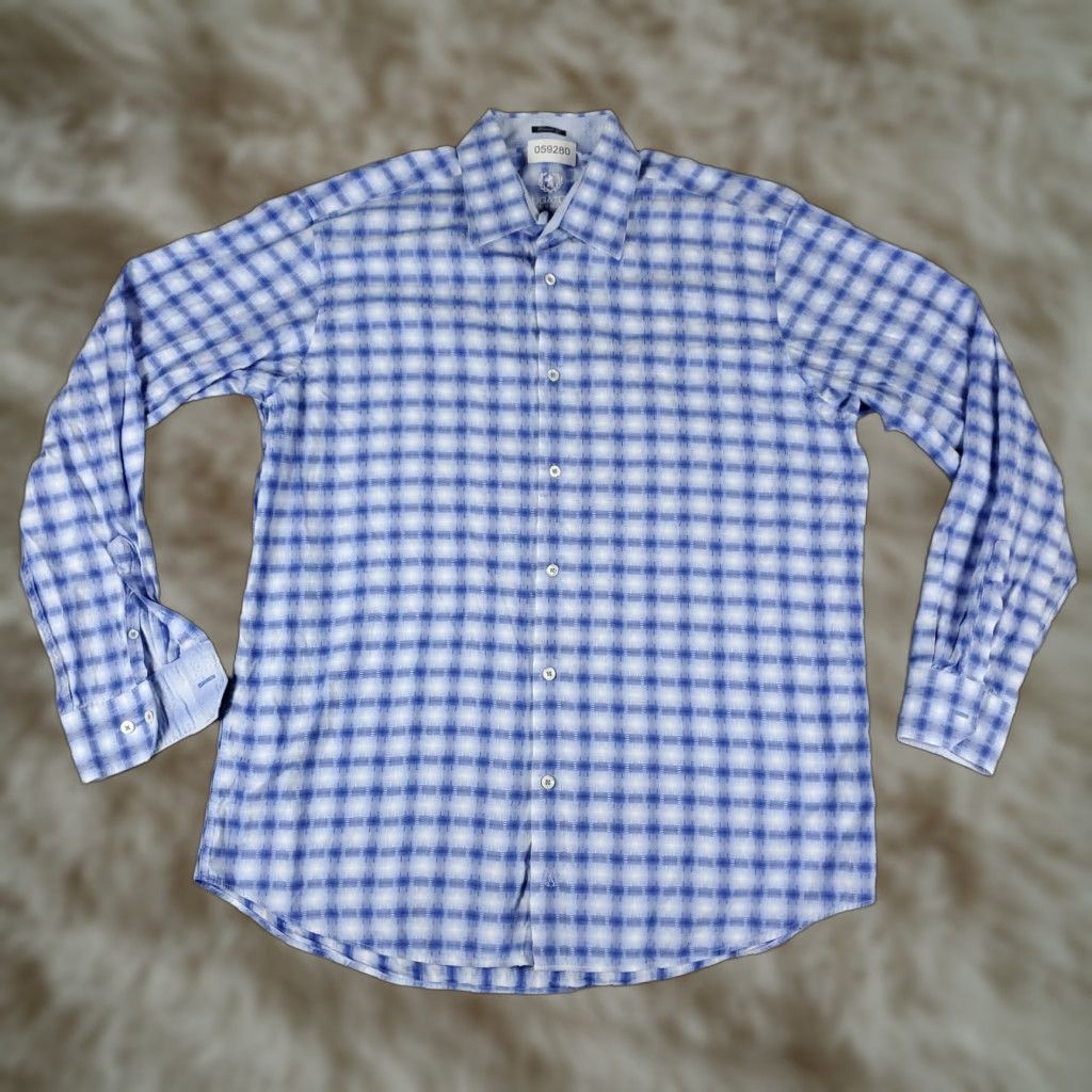 BUGATCHI VINTAGE Bugatchi Uomo Men's Shirt XL Blue Plaid Button-Up Long Sleeve Casual Formal Workwear Size US XL / EU 56 / 4 - 1 Thumbnail