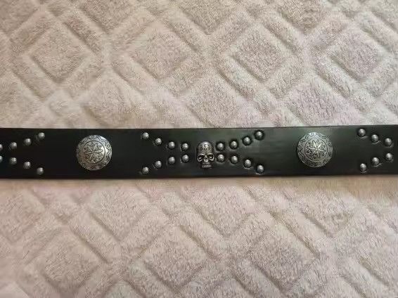 110 cm Studded PU Leather Belt with Skull & Vintage Floral Belts