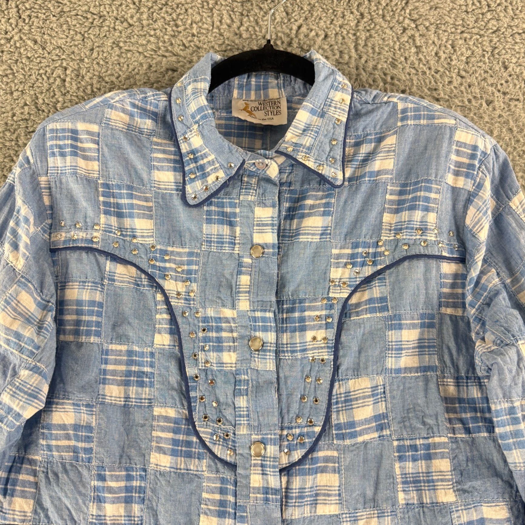 Vintage Western Collection Styles Snap Button Shirt Womens M Blue Patchwork VTG LS Vintage Shirt Size M / US 6-8 / IT 42-44 - 4 Thumbnail